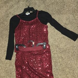 Eyeshadow Red Sequin Kids Dress with Black Sleeves